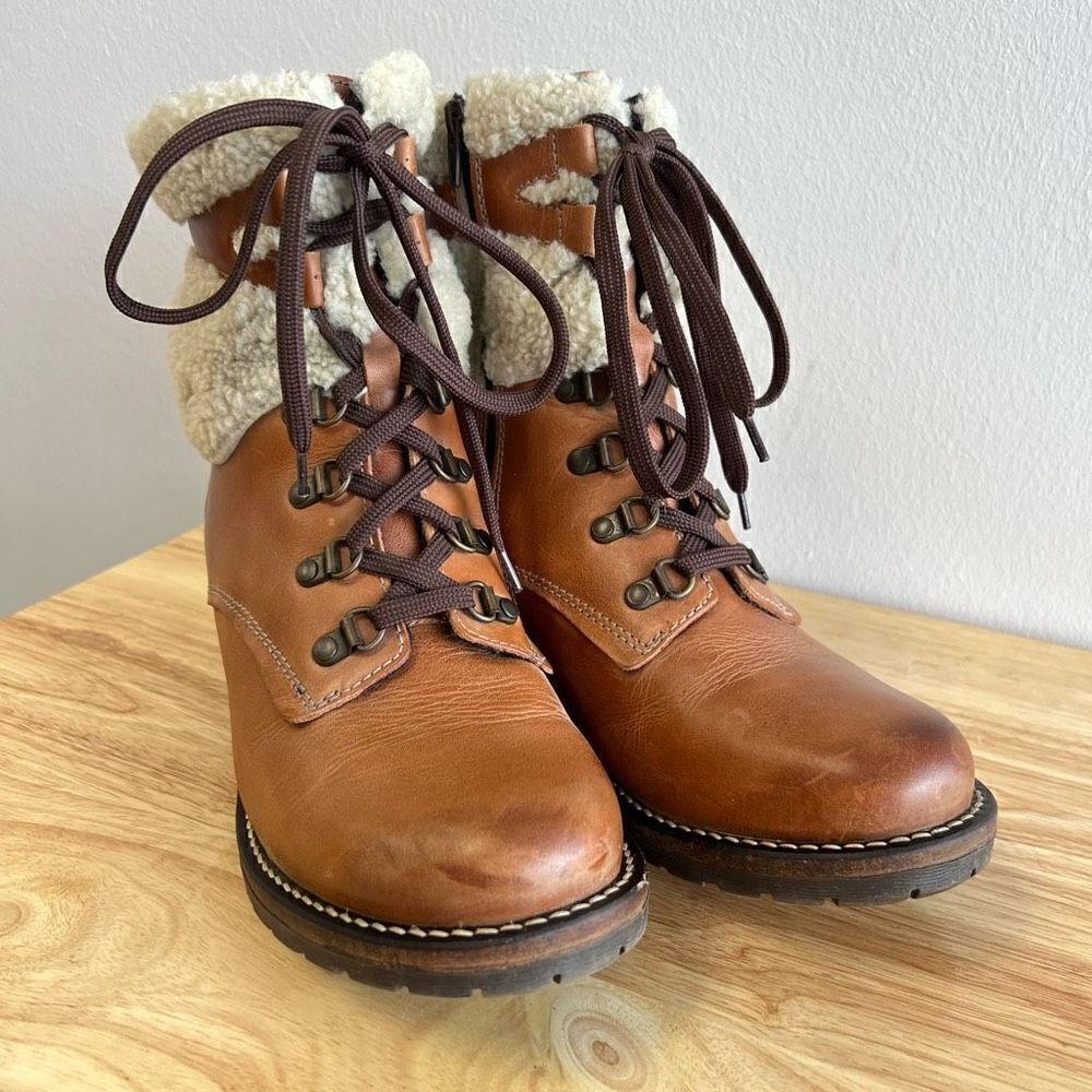 Dromedaris Leather Lace Up Ankle Boots- Kara Shearling Women’s EU 41 US 11 - Picture 3 of 13
